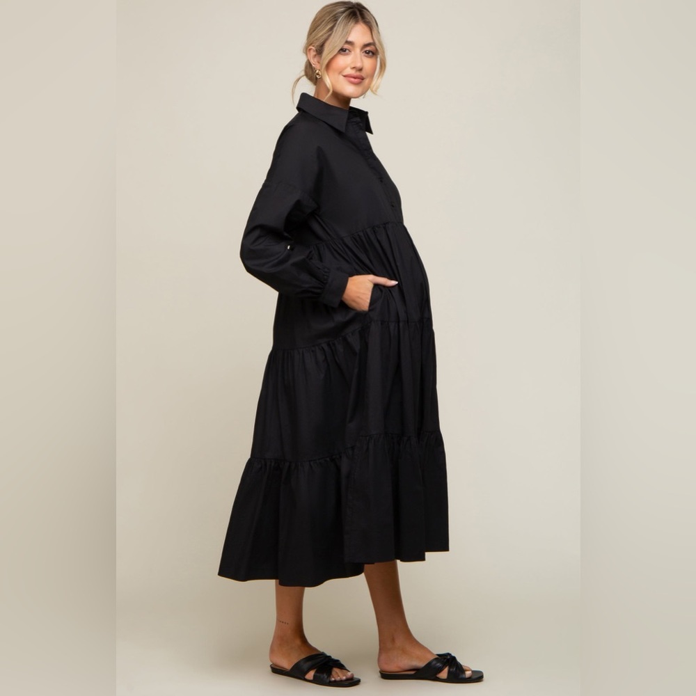 Pinkblush long sleeve button up tiered midi dress nwt - Picture 2 of 5